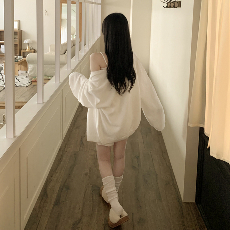 힙덮는길이 포근한 브이넥 아방핏 모헤어 여리여리 폭닥 벌룬 니트가디건 빅사이즈 아이보리