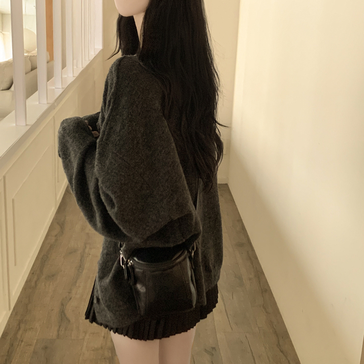 힙덮는길이 포근한 브이넥 아방핏 모헤어 여리여리 폭닥 벌룬 니트가디건 빅사이즈 차콜