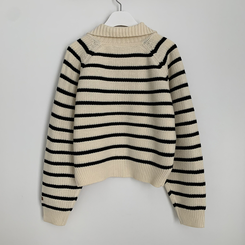 아방핏 단가라 레더패치 손목포인트 스트라이프 오버핏 카라 겨울 크롭 니트가디건