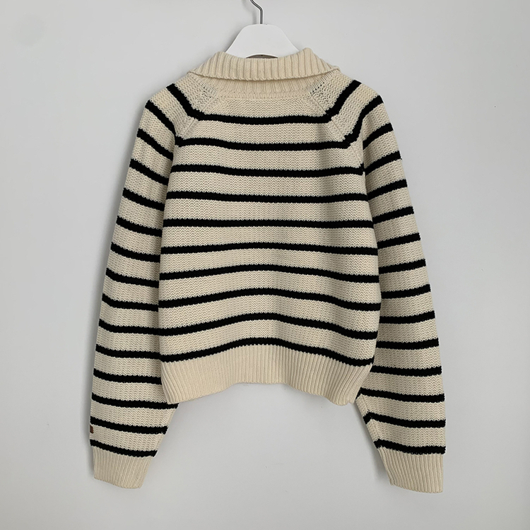 아방핏 단가라 레더패치 손목포인트 스트라이프 오버핏 카라 겨울 크롭 니트가디건