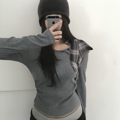 チェックリボンドワンオフTシャツ GREY