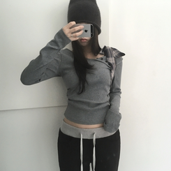 チェックリボンドワンオフTシャツ GREY