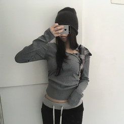 チェックリボンドワンオフTシャツ GREY