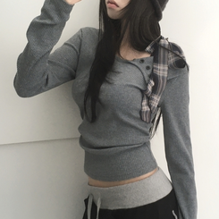 チェックリボンドワンオフTシャツ GREY