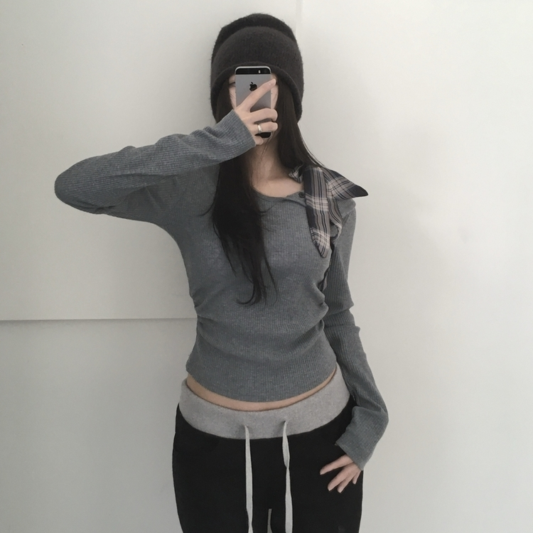 チェックリボンドワンオフTシャツ GREY