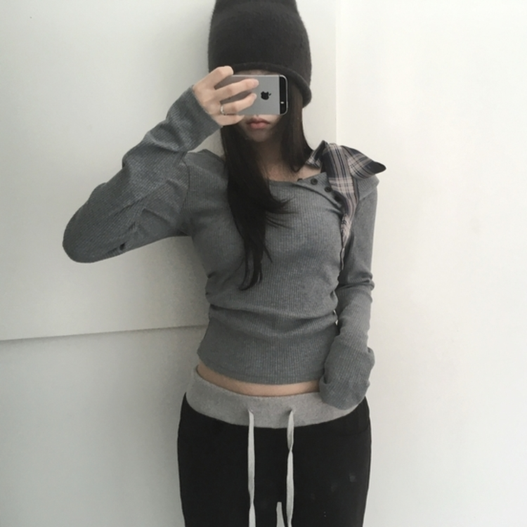 チェックリボンドワンオフTシャツ GREY