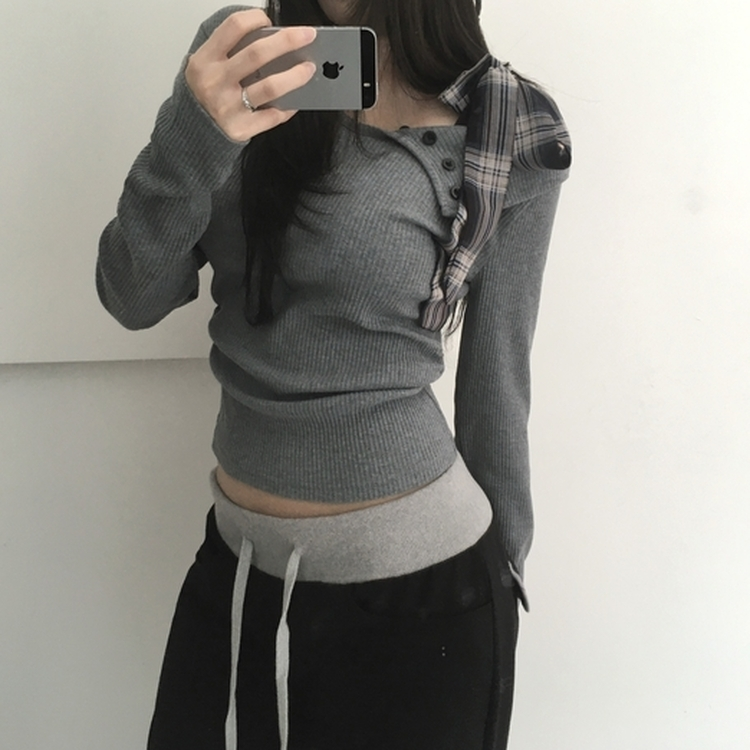 チェックリボンドワンオフTシャツ GREY