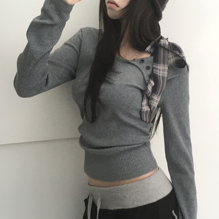 チェックリボンドワンオフTシャツ GREY