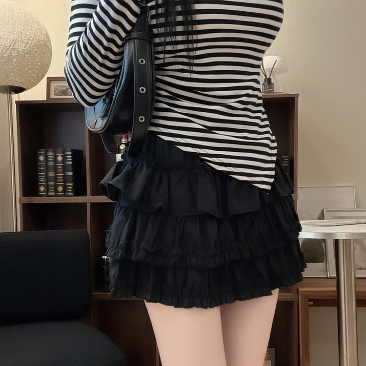 フレアフリルティアードミニスカート BLACK