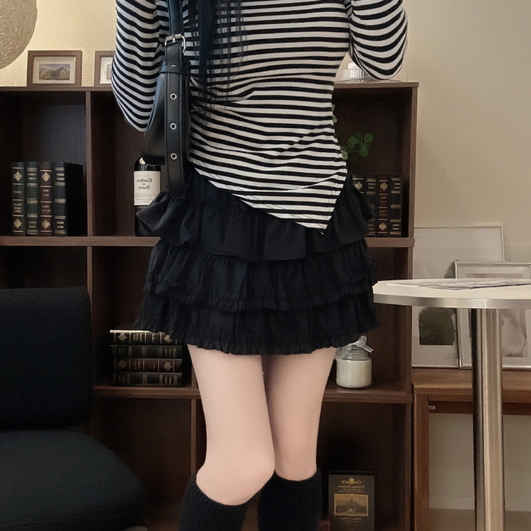 フレアフリルティアードミニスカート BLACK