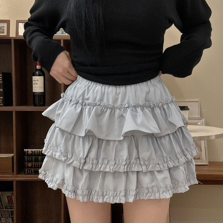 フレアフリルティアードミニスカート GREY