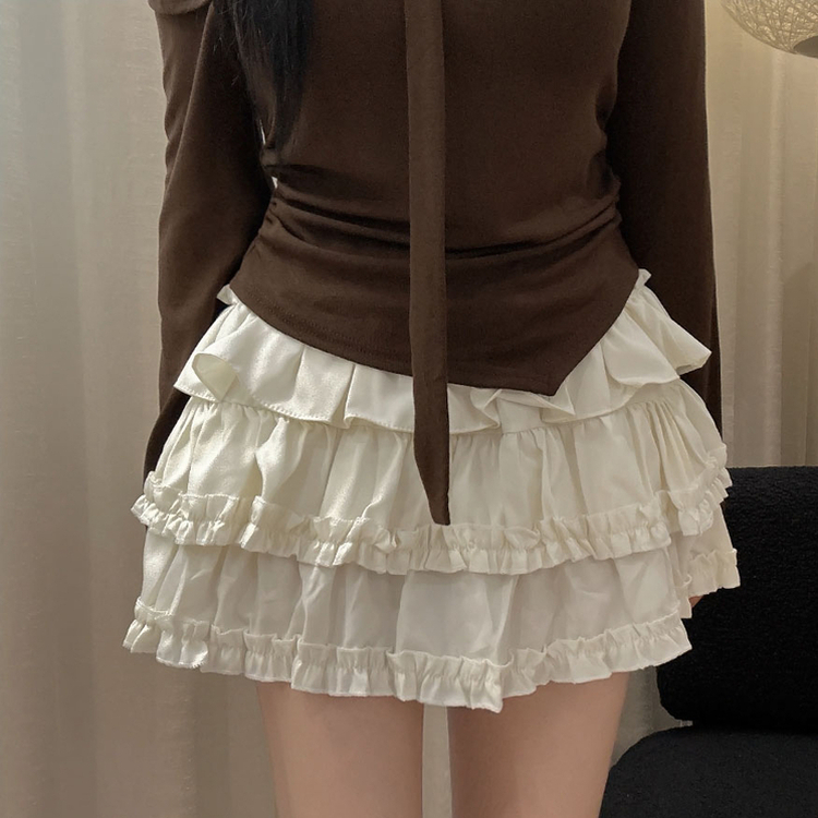 フレアフリルティアードミニスカート CREAM