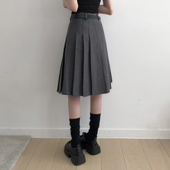 【ベルト付き】プリーツAラインミディスカート GREY