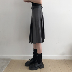 【ベルト付き】プリーツAラインミディスカート GREY
