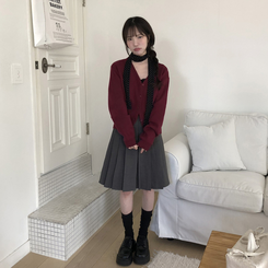 【ベルト付き】プリーツAラインミディスカート GREY