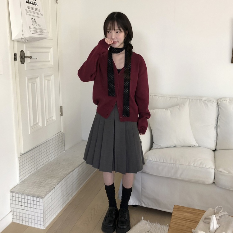 【ベルト付き】プリーツAラインミディスカート GREY