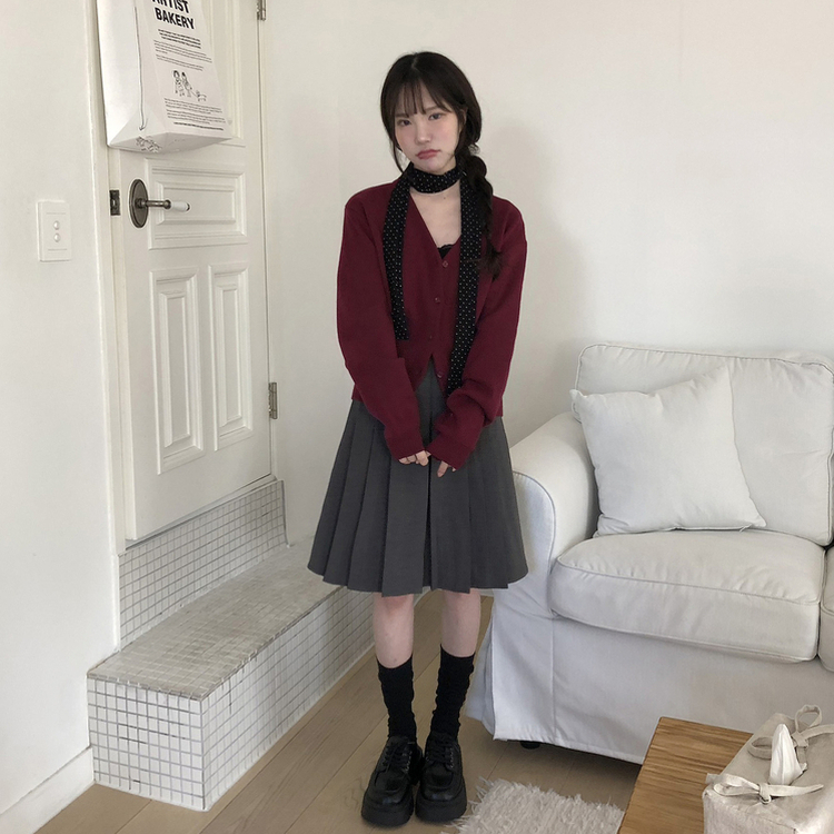 【ベルト付き】プリーツAラインミディスカート GREY