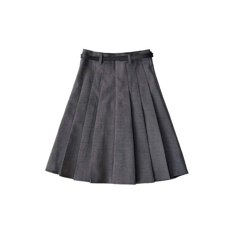 ベルト付き】プリーツAラインミディスカート|ミディ/ロング ベルト付き】プリーツAラインミディスカート|ミディ/ロング