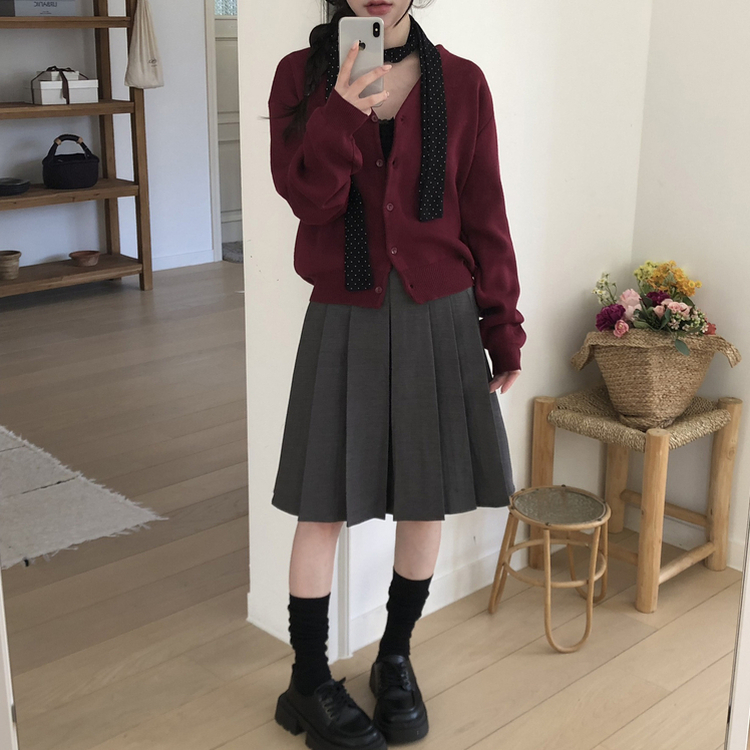 【ベルト付き】プリーツAラインミディスカート GREY