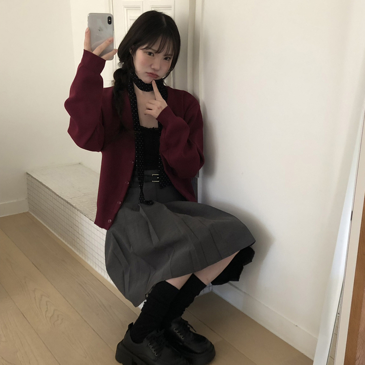 【ベルト付き】プリーツAラインミディスカート GREY