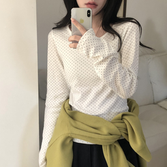 ドットラウンド長袖Tシャツ IVORY