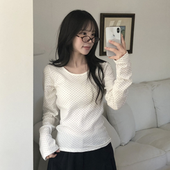 ドットラウンド長袖Tシャツ IVORY