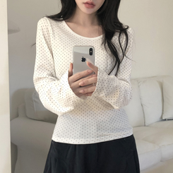 ドットラウンド長袖Tシャツ IVORY