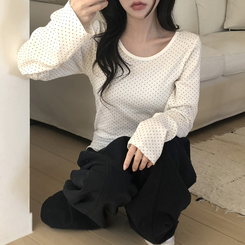 ドットラウンド長袖Tシャツ IVORY