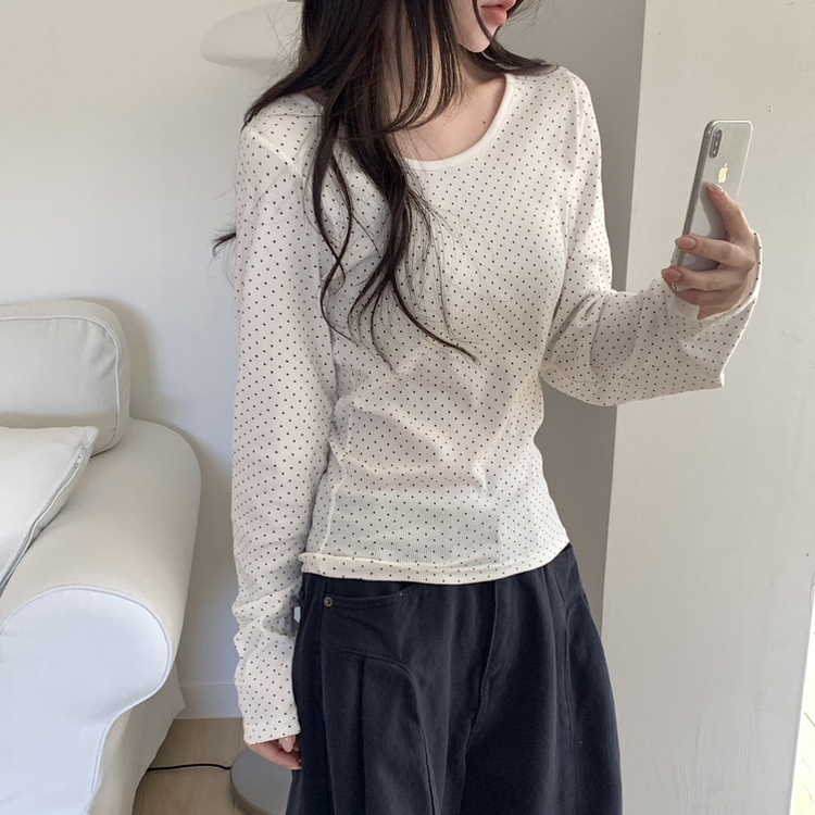 ドットラウンド長袖Tシャツ IVORY
