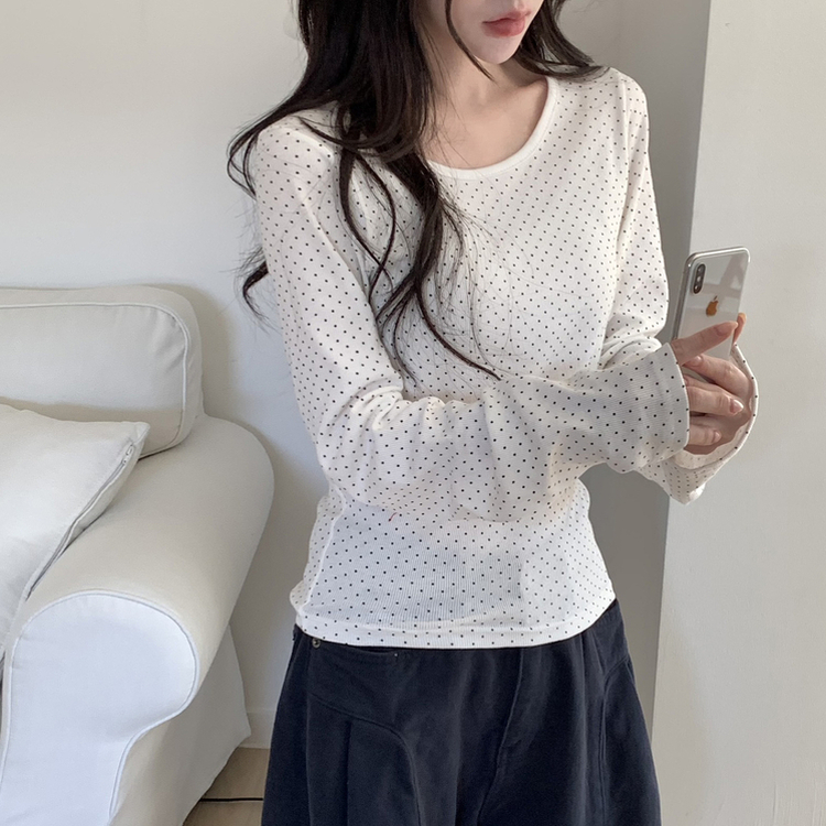 ドットラウンド長袖Tシャツ IVORY