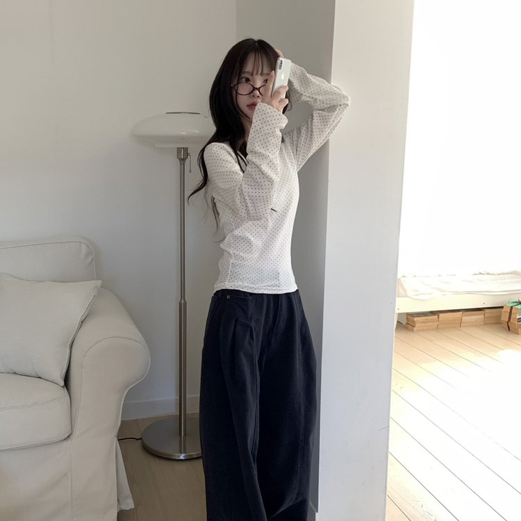 ドットラウンド長袖Tシャツ IVORY