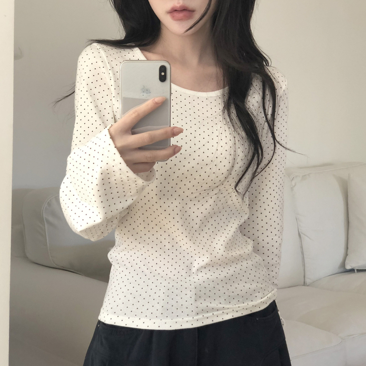 ドットラウンド長袖Tシャツ IVORY