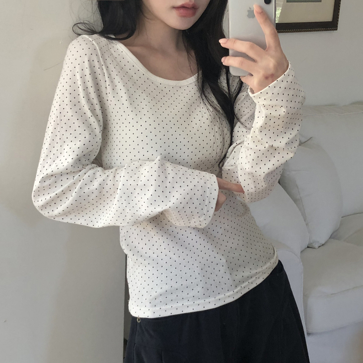 ドットラウンド長袖Tシャツ IVORY