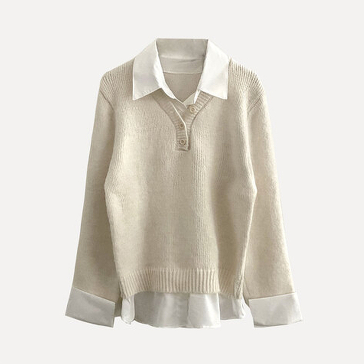 レイヤードボタンバイカラーシャツニット｜ニット｜韓国