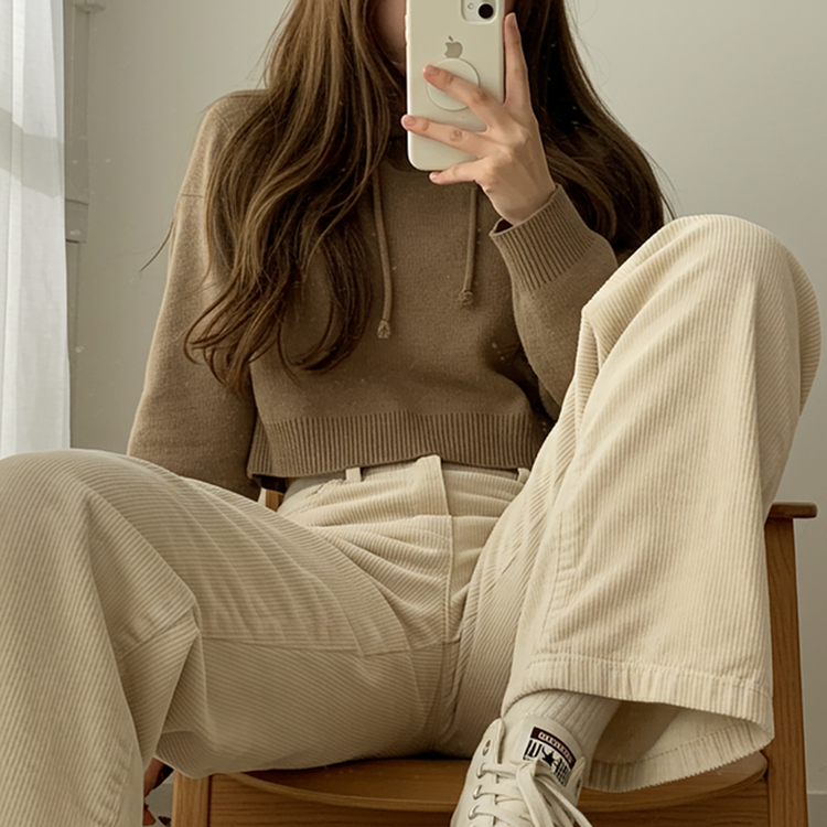 풀럼 3기장 골덴 와이드 팬츠