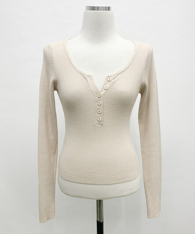 베니 골지 버튼 슬림 니트