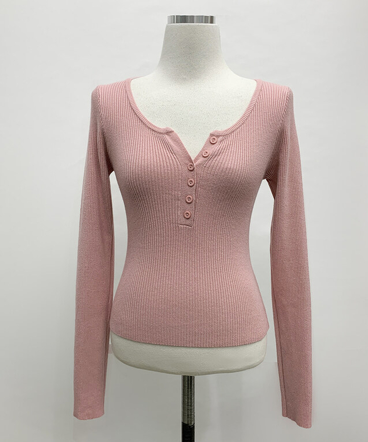 베니 골지 버튼 슬림 니트