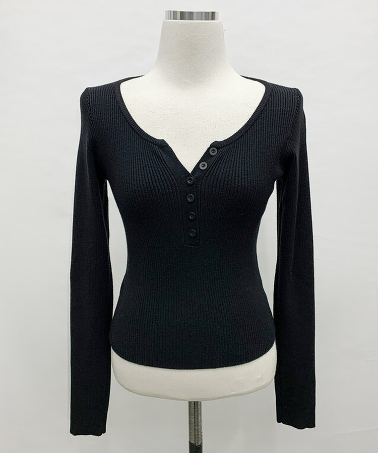 베니 골지 버튼 슬림 니트