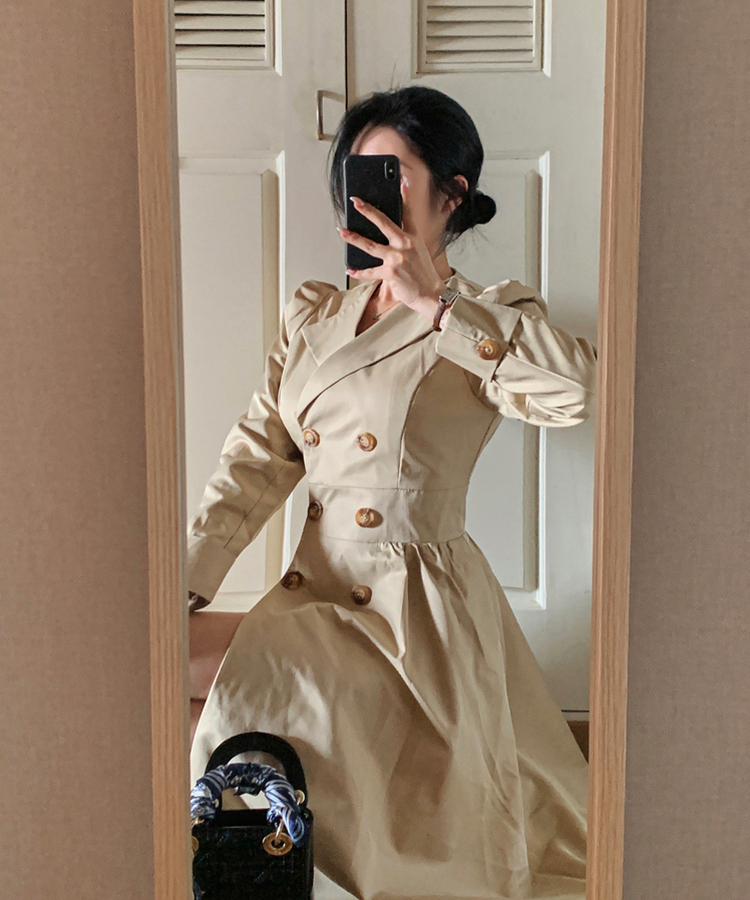 PRADA トレンチワンピース ダブルボタンAラインロングトレンチワンピース｜ロングワンピース