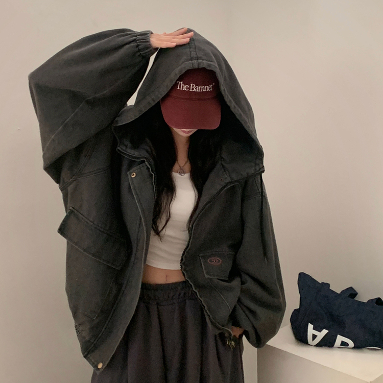 ビンテージデニムウォッシングフードジップアップ｜ジャンパー