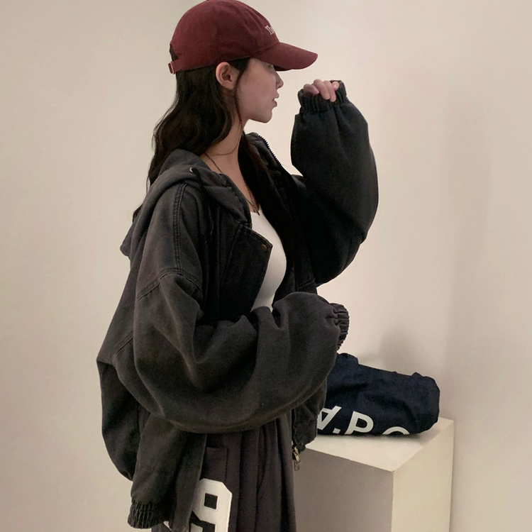 ビンテージデニムウォッシングフードジップアップ｜ジャンパー