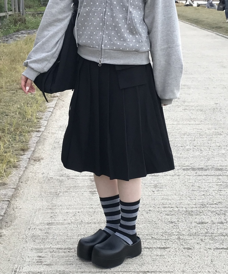 リボンポケットプリーツスカート BLACK