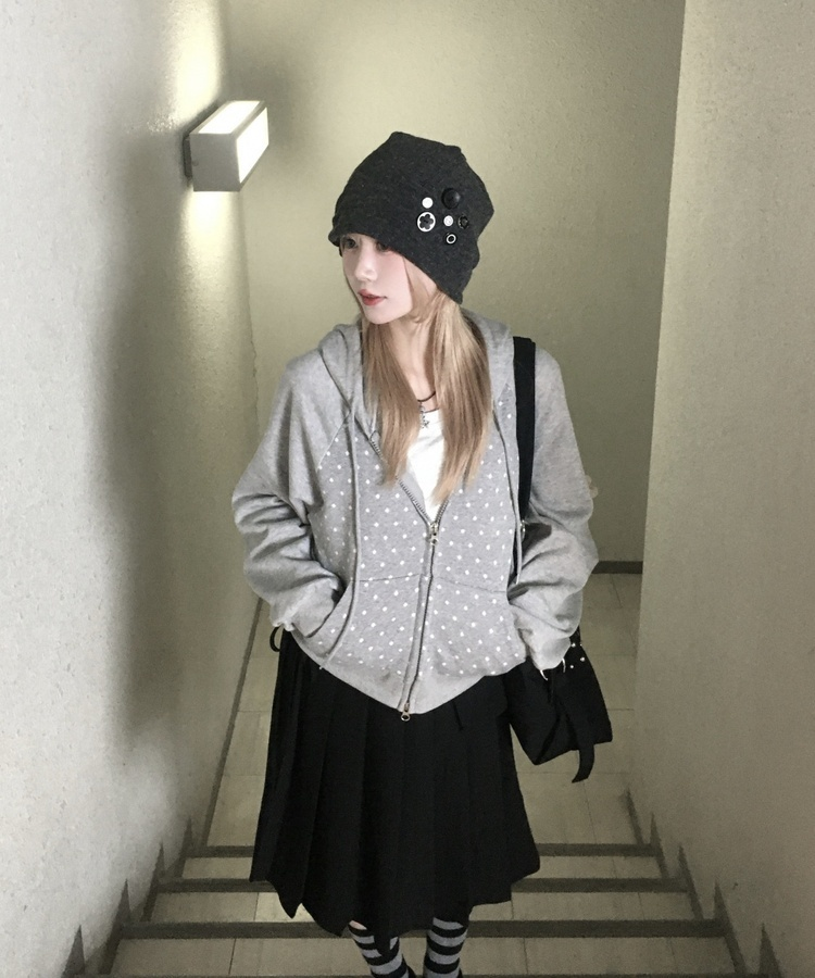 リボンポケットプリーツスカート BLACK