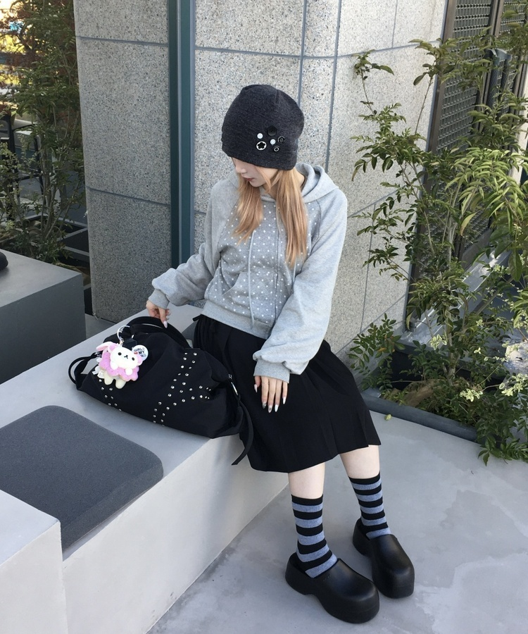 リボンポケットプリーツスカート BLACK