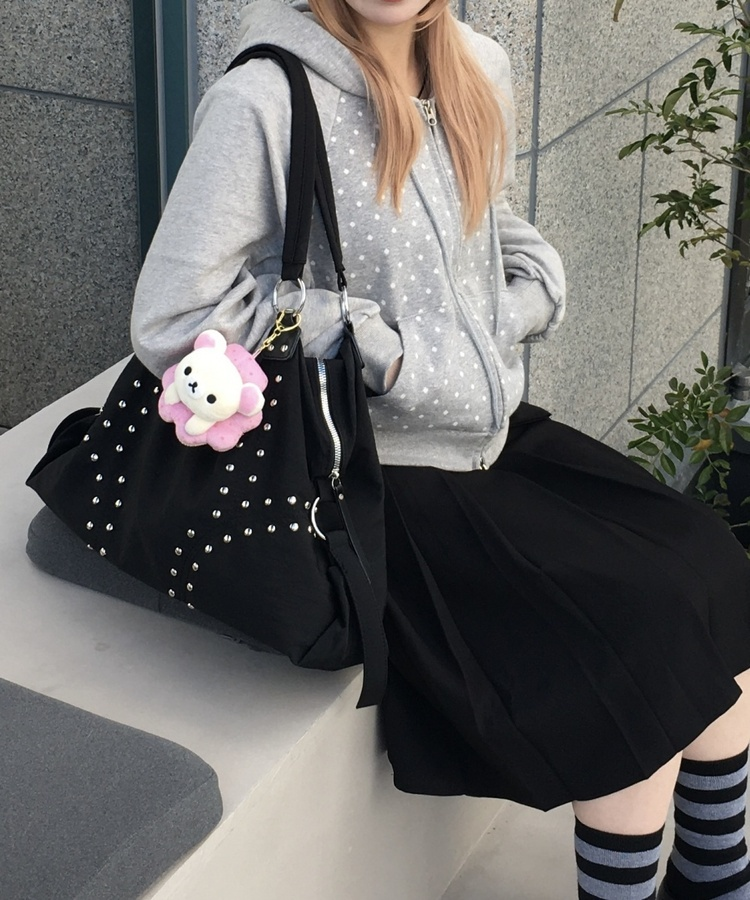 リボンポケットプリーツスカート BLACK