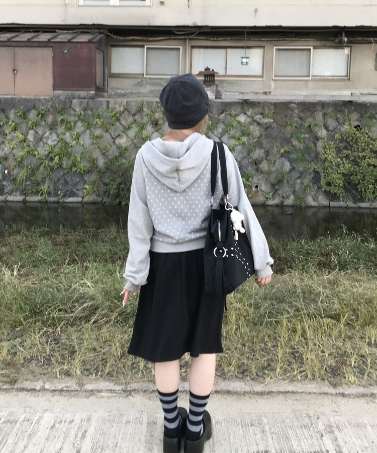 リボンポケットプリーツスカート BLACK