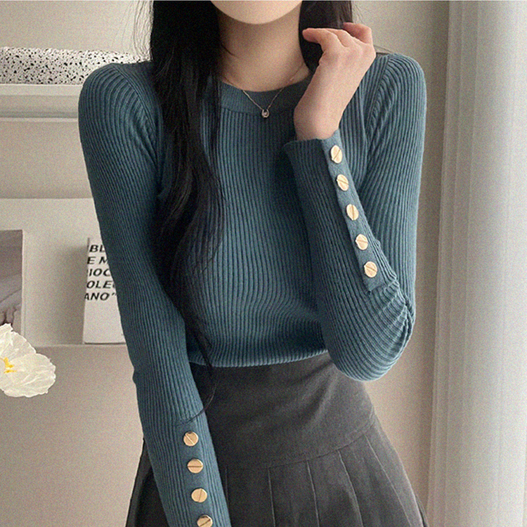 로덴 똑딱이 골드 버튼 골지 니트 소라