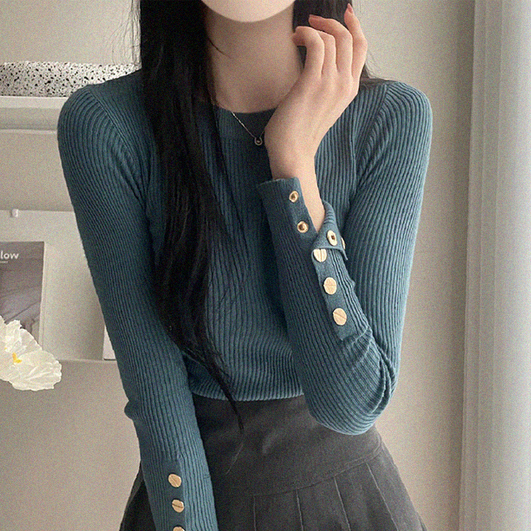 로덴 똑딱이 골드 버튼 골지 니트 소라