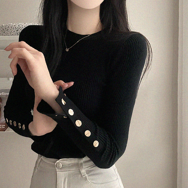 로덴 똑딱이 골드 버튼 골지 니트 검정