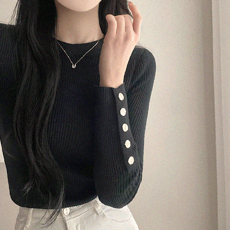 로덴 똑딱이 골드 버튼 골지 니트 검정